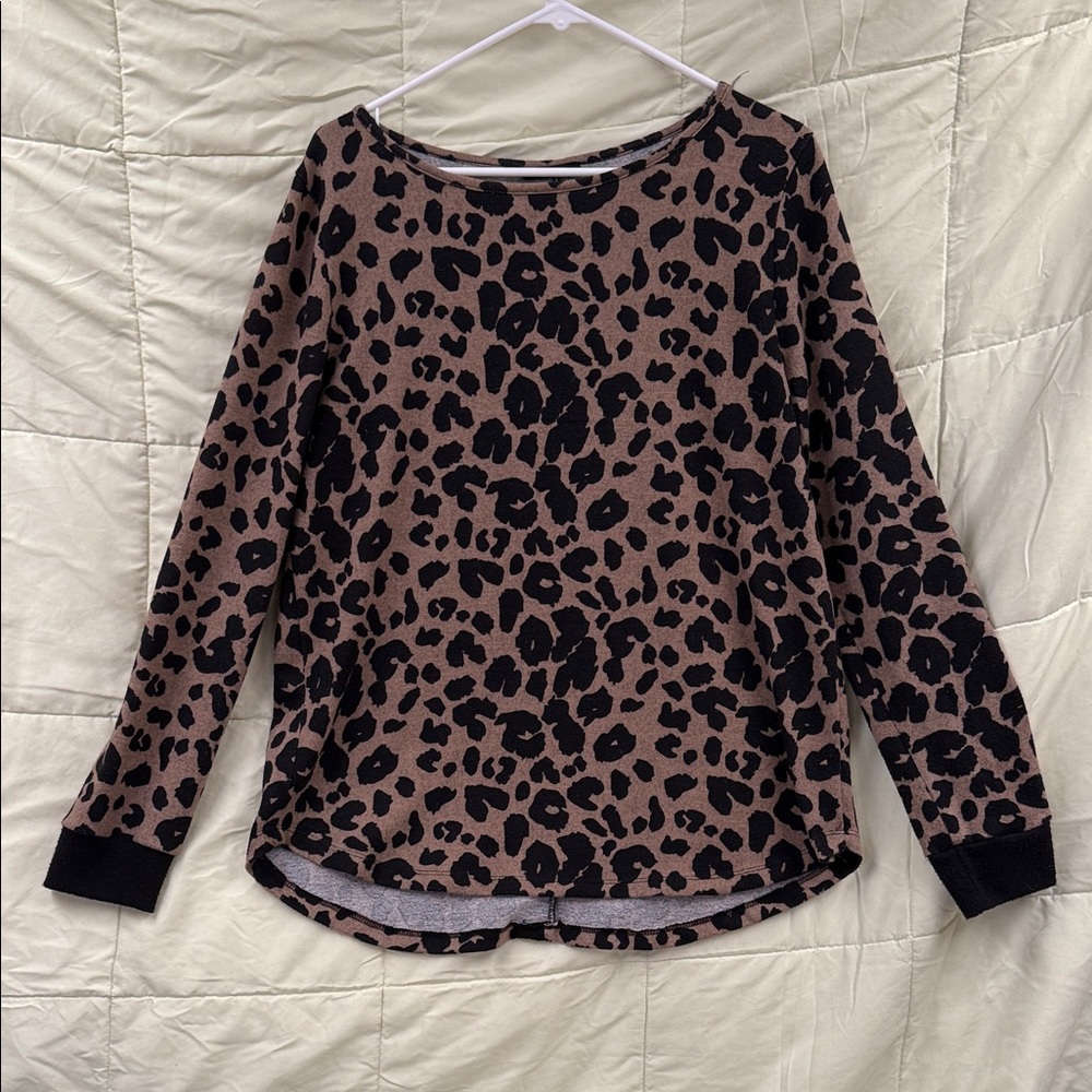 Pink Clover Leopard Print Top with Black Accents